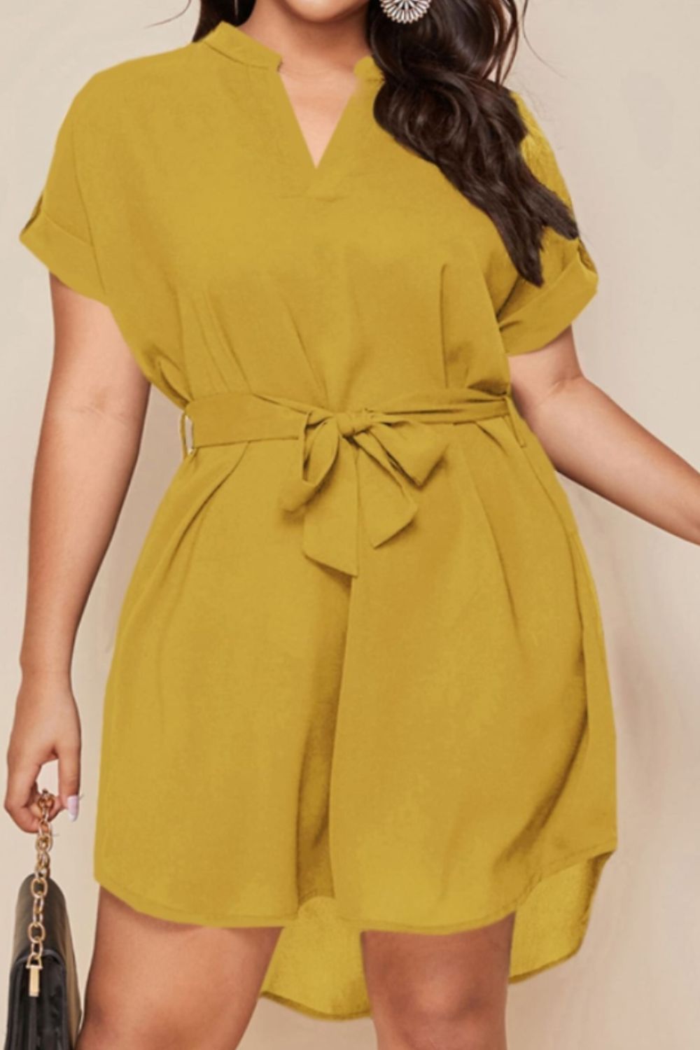 Plus Size Tie Waist Mini Dress