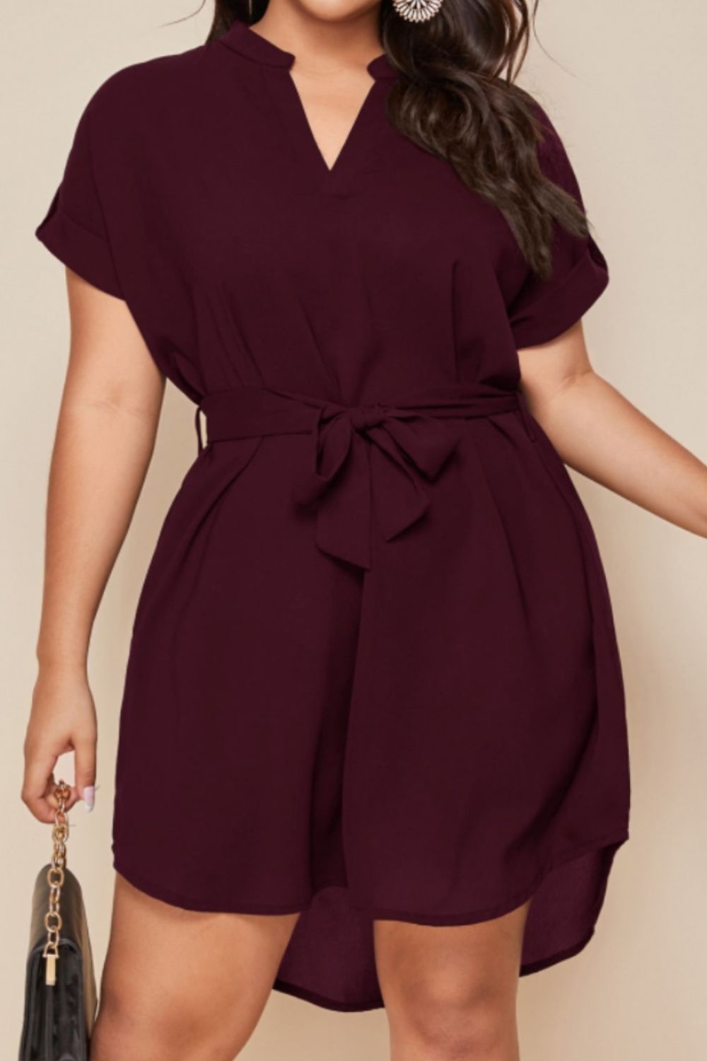 Plus Size Tie Waist Mini Dress