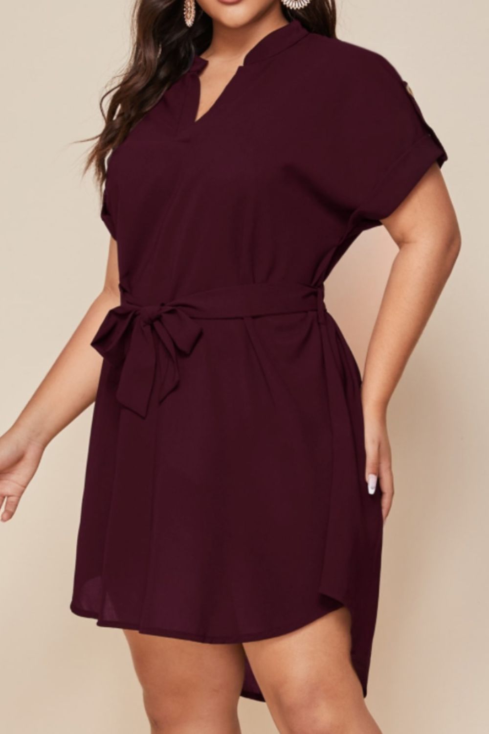 Plus Size Tie Waist Mini Dress