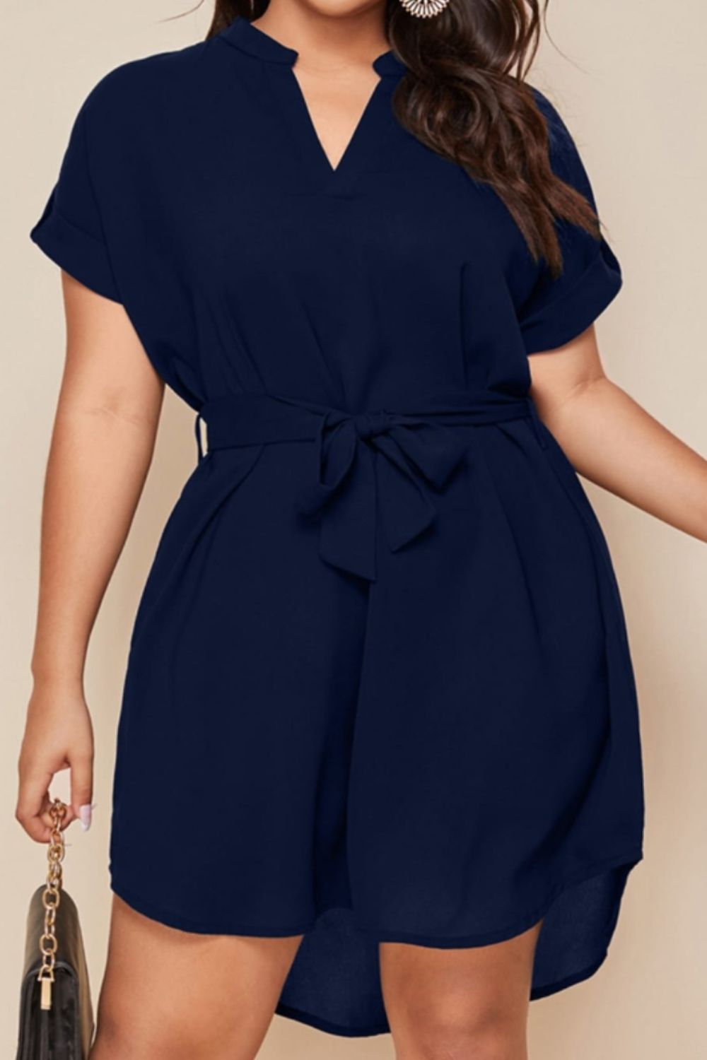 Plus Size Tie Waist Mini Dress